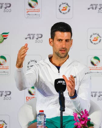 Novak Djokovic SRB , Press Conference Tennis Dubai Tennis Championships ATP Dubai Duty Free Tennis Stadium Dubai United Arab Emirates 20 February 2022 Copyright: xHasenkopf Ferrarix