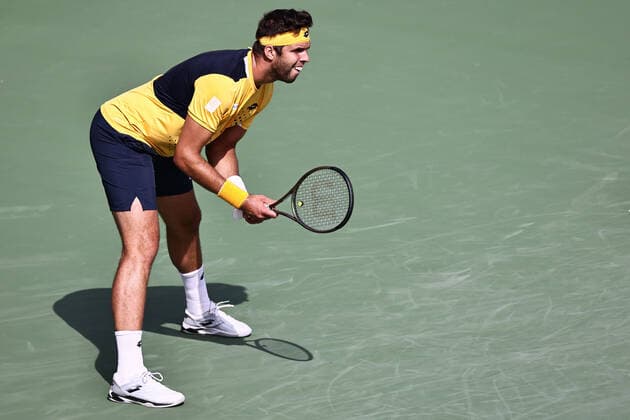 Jiri Vesely, CZE, during mens first roundl of 2022 Dubai Championships in Dubai, 21 02 2022