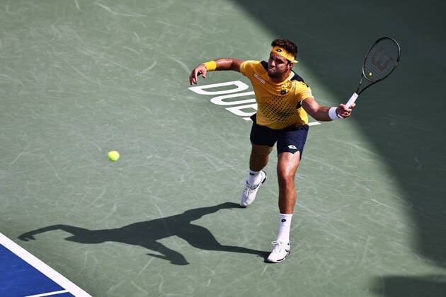 Jiri Vesely, CZE, during mens first roundl of 2022 Dubai Championships in Dubai, 21 02 2022