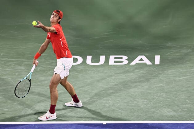 Lorenzo Musetti, ITA, during mens first roundl of 2022 Dubai Championships in Dubai, 21 02 2022
