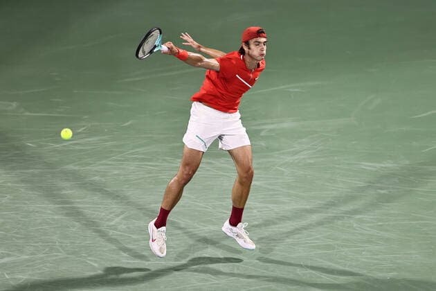 Lorenzo Musetti, ITA, during mens first roundl of 2022 Dubai Championships in Dubai, 21 02 2022