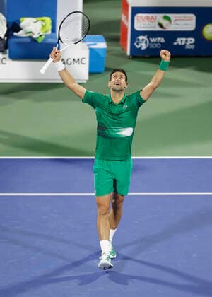 Novak Djokovic SRB cheers after victory, jubilation, joy, emotion Tennis Dubai Duty Free Tennis Championships ATP Dubai Duty Free Tennis Stadium Dubai United Arab Emirates 21 February 2022 Copyright: xJuergenxHasenkopfx