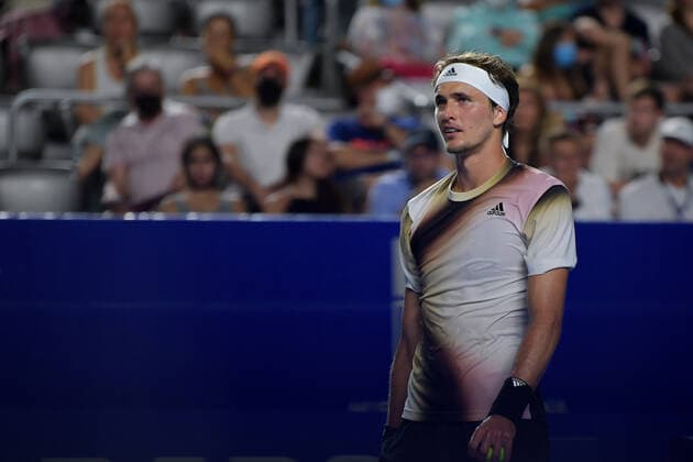 (220222) -- ACAPULCO, Feb. 22, 2022 -- Alexander Zverev of Germany reacts during men s singles first round match against Jenson Brooksby of the United States at the 2022 ATP, Tennis Herren Mexican Open tennis tournament in Acapulco, Mexico, Feb. 22, 2022. ) (SP)MEXICO-ACAPULCO-TENNIS-ATP-MEXICAN OPEN-FIRST ROUND XinxYuewei 