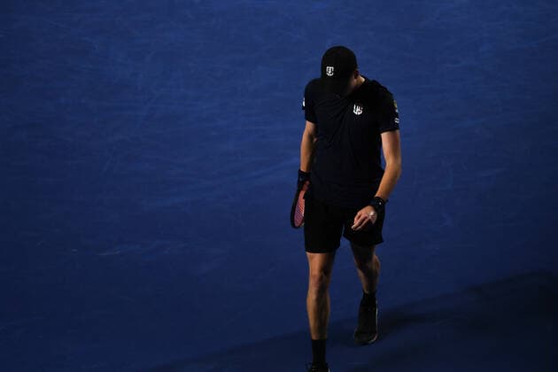 (220222) -- ACAPULCO, Feb. 22, 2022 -- Jenson Brooksby of the United States reacts during men s singles first round match against Alexander Zverev of Germany at the 2022 ATP, Tennis Herren Mexican Open tennis tournament in Acapulco, Mexico, Feb. 22, 2022. ) (SP)MEXICO-ACAPULCO-TENNIS-ATP-MEXICAN OPEN-FIRST ROUND XinxYuewei 
