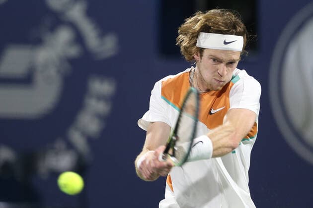 Andrey Rublev, RUS, during mens first round of 2022 Dubai Championships in Dubai, 22 02 2022