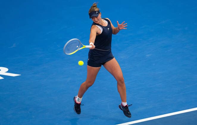February 22, 2022, DOHA, QATAR: Barbora Krejcikova of the Czech Republic in action during the second round of the 2022 Qatar TotalEnergies Open 2022 WTA, Tennis Damen 1000 tennis tournament DOHA QATAR - ZUMAa181 20220222_zaa_a181_020 Copyright: xRobxPrangex
