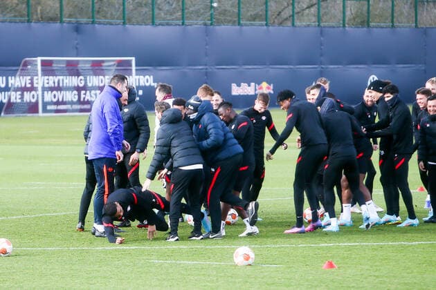 RB Leipzig training 23 02 2022 Leipzig, 23 02 2022, RB Leipzig training center, football, 1 Bundesliga , RB Leipzig final training before the UEFA Europa League match against Real Sociedad San Sebastian , In picture f l ,