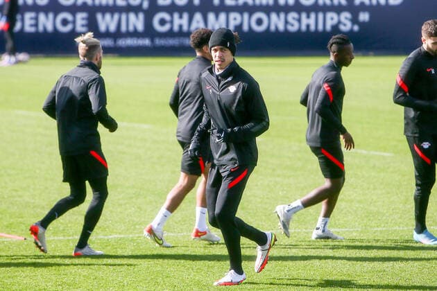 RB Leipzig training 23 02 2022 Leipzig, 23 02 2022, RB Leipzig training center, football, 1 Bundesliga , RB Leipzig final training before the UEFA Europa League match against Real Sociedad San Sebastian , Pictured Yussuf Poulsen ,