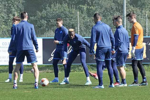 NAPLES, ITALY - FEBRUARY 23: Victor Osimhen of Napoli during a training session before the UEFA Europa League match against FC Barcelona, Barca on February 23, 2022 in Napoli, Italy. Copyright: xFotoagenziax