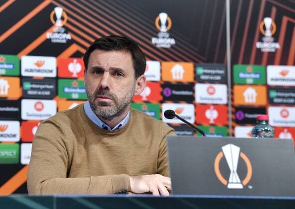 PXL_Dinamo Zagreb Press Coach of Dinamo Zeljko Kopic during press conference, PK, Pressekonferenz of Dinamo Zagreb football club, in Zagreb, Croatia, on February 23, 2022. Dinamo Zagreb will face Spanish club Sevilla on February 24 in the secodn leg in knockout round play-offs of the UEFA Europa League. MarkoxLukunic PIXSELL