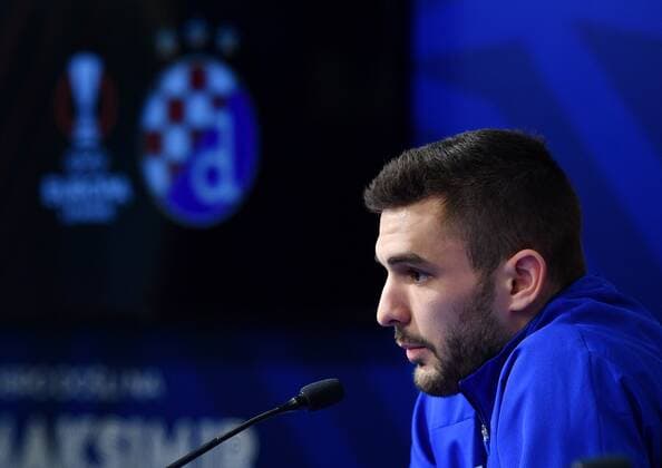 PXL_Dinamo Zagreb Press Football player of Dinamo Bartol Franjic during press conference, PK, Pressekonferenz of Dinamo Zagreb football club, in Zagreb, Croatia, on February 23, 2022. Dinamo Zagreb will face Spanish club Sevilla on February 24 in the secodn leg in knockout round play-offs of the UEFA Europa League. MarkoxLukunic PIXSELL