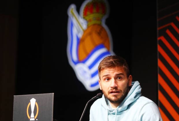 San Sebastian PK 23 02 2022 Donostia San Sebastian, 23 02 2022, Estadio Anoeta, Football, UEFA Europa League, Press conference on the eve of the match Real Sociedad San Sebastian ESP vs RB Leipzig GER , In picture Cristian Portu 7, San Sebastian , UEFA regulations prohibit any use of photographs as image sequences and or quasi video , Picture Point