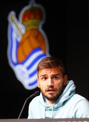 San Sebastian PK 23 02 2022 Donostia San Sebastian, 23 02 2022, Estadio Anoeta, Football, UEFA Europa League, Press conference on the eve of the match Real Sociedad San Sebastian ESP vs RB Leipzig GER , In picture Cristian Portu 7, San Sebastian , UEFA regulations prohibit any use of photographs as image sequences and or quasi video , Picture Point