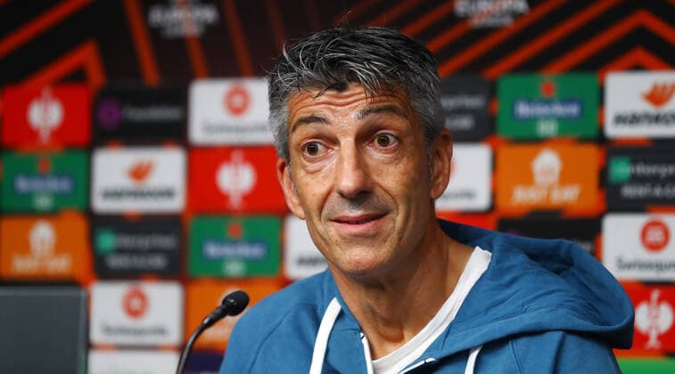San Sebastian PK 23 02 2022 Donostia San Sebastian, 23 02 2022, Estadio Anoeta, Football, UEFA Europa League, Press conference on the eve of the match Real Sociedad San Sebastian ESP vs RB Leipzig GER , In picture coach Imanol Alguacil San Sebastian , UEFA regulations prohibit any use of photographs as image sequences and or quasi video , Picture Point