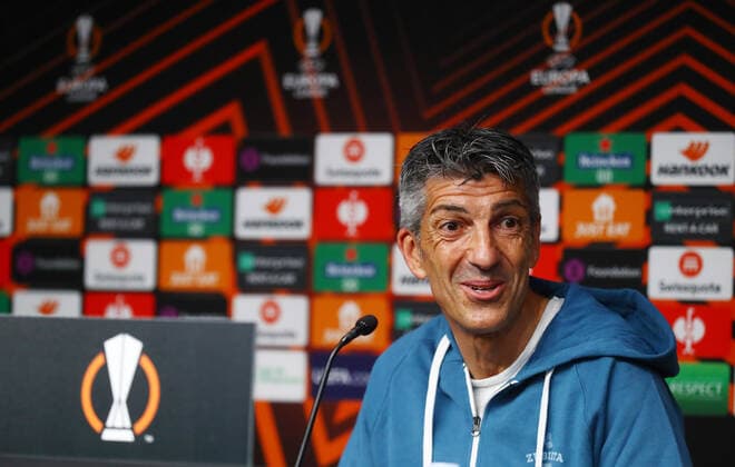 San Sebastian PK 23 02 2022 Donostia San Sebastian, 23 02 2022, Estadio Anoeta, Football, UEFA Europa League, Press conference on the eve of the match Real Sociedad San Sebastian ESP vs RB Leipzig GER , In picture coach Imanol Alguacil San Sebastian , UEFA regulations prohibit any use of photographs as image sequences and or quasi video , Picture Point