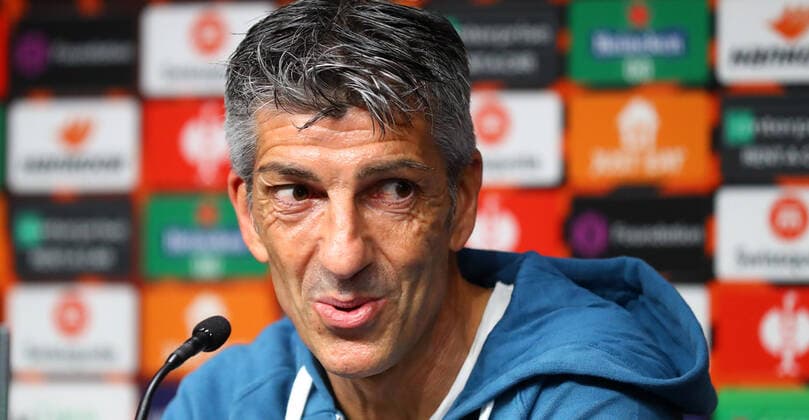 San Sebastian PK 23 02 2022 Donostia San Sebastian, 23 02 2022, Estadio Anoeta, Football, UEFA Europa League, Press conference on the eve of the match Real Sociedad San Sebastian ESP vs RB Leipzig GER , In picture coach Imanol Alguacil San Sebastian , UEFA regulations prohibit any use of photographs as image sequences and or quasi video , Picture Point