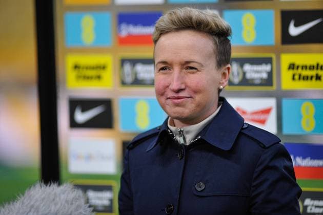 Wolverhampton, England, February Head Coach Beverly (Bev) Priestman (Canada) - Post match interview during the Arnold Clark Cup football match between Spain & Canada at Molineux Stadium in Wolverhampton, England. Karl W Newton SPP Spain v Canada - Arnold Clark Cup - Molineux stadium 
