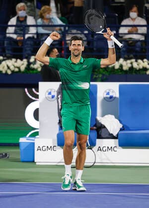 Novak Djokovic SRB cheers after victory, jubilation, joy, emotion Tennis Dubai Duty Free Tennis Championships ATP Dubai Duty Free Tennis Stadium Dubai United Arab Emirates 23 February 2022 Copyright: xJuergenxHasenkopfx