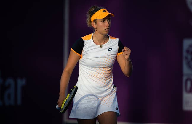 February 23, 2022, DOHA, QATAR: Elise Mertens of Belgium in action during the third round of the 2022 Qatar TotalEnergies Open 2022 WTA, Tennis Damen 1000 tennis tournament against Anett Kontaveit of Estonia DOHA QATAR - ZUMAa181 20220223_zaa_a181_033 Copyright: xRobxPrangex