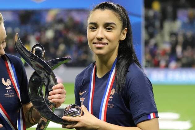 Sakina Karchaoui ( 7 France) celebrating victory at Tournoi de France on February 22th at Stade Oceane in Le Havre Anne-Sophie Lecouflet Anne-Sophie Lecouflet SPP France v netherlands 
