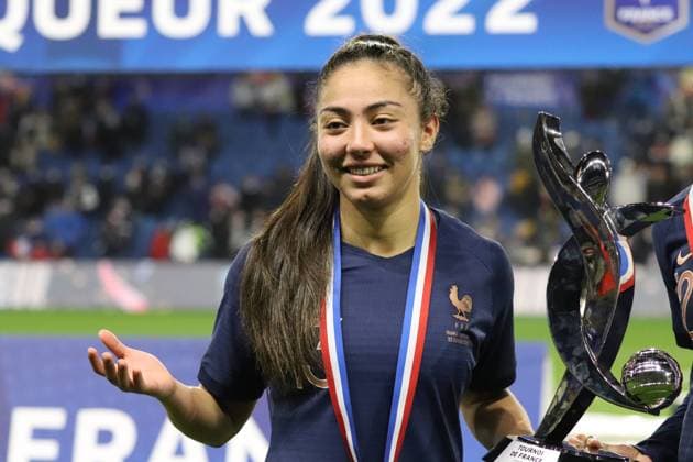 Selma Bacha ( 13 France) celebrating victory at Tournoi de France on February 22th at Stade Oceane in Le Havre Anne-Sophie Lecouflet Anne-Sophie Lecouflet SPP France v netherlands 
