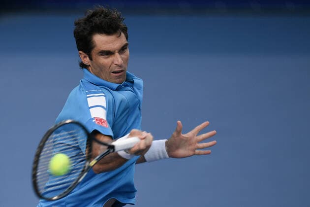 (220224) -- ACAPULCO, Feb. 24, 2022 -- Pablo Andujar of Spain hits a return during the men s singles round of 16 match between Daniil Medvedev of Russia and Pablo Andujar of Spain at the 2022 ATP, Tennis Herren Mexican Open tennis tournament in Acapulco, Mexico, Feb. 23, 2022. ) (SP)MEXICO-ACAPULCO-TENNIS-ATP-MEXICAN OPEN-ROUND OF 16 XinxYuewei 