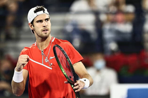 Karen Khachanov, RUS, during mens second round of 2022 Dubai Championships in Dubai, 23 02 2022