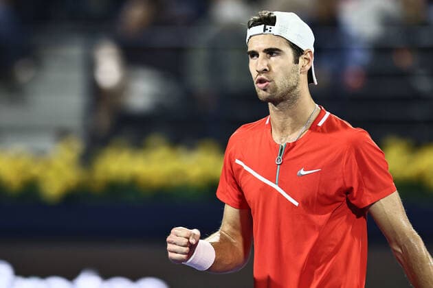 Karen Khachanov, RUS, during mens second round of 2022 Dubai Championships in Dubai, 23 02 2022