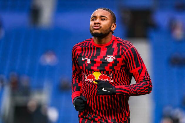 Christopher Nkunku RB Leipzig, 18 before the game, ESP, Real Sociedad vs RB Leipzig, UEFA Europa League Play Offs, season 2021 2022, 24 02 2022, DFB DFL regulations prohibit any use of photographs as image sequences and or quasi video , ESP, Real Sociedad vs RB Leipzig, UEFA Europa League Play Offs, season 2021 2022, 24 02 2022 San Sebastian Copyright: xEibner-Pressefoto GabrielxBoiax EP_EEP