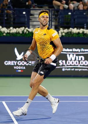 Jiri Vesely cheers after victory, jubilation, joy, emotion Tennis Dubai Duty Free Tennis Championships ATP Dubai Duty Free Tennis Stadium Dubai United Arab Emirates 24 February 2022 Copyright: xJuergenxHasenkopfx