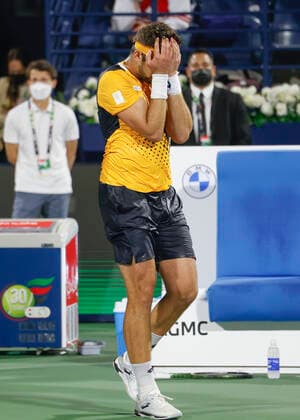 Jiri Vesely cheers after victory, jubilation, joy, emotion Tennis Dubai Duty Free Tennis Championships ATP Dubai Duty Free Tennis Stadium Dubai United Arab Emirates 24 February 2022 Copyright: xJuergenxHasenkopfx