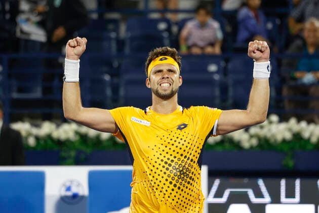 Jiri Vesely cheers after victory, jubilation, joy, emotion Tennis Dubai Duty Free Tennis Championships ATP Dubai Duty Free Tennis Stadium Dubai United Arab Emirates 24 February 2022 Copyright: xJuergenxHasenkopfx