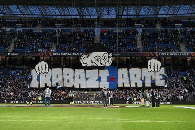 Choreography, Real Sociedad vs RB Leipzig, Europa League, PLayoff second leg, 24 02 2022 Copyright: xkolbert-press MarcxNiemeyerx