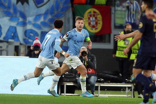 Rome, Italy - 24.02.2022: CIRO IMMOBILE (LAZIO) SCORE THE GOAL AND CELEBRATES during the UEFA Europa League Knockout Round Play-Offs Leg One soccer match between SS Lazio and Porto, at Olympic Stadium in Rome.  Copyright: xMarcoxIacobuccix xipa-agency.netx xMarcoxIacobuccix 0