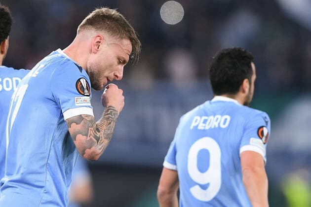 Ciro Immobile of SS Lazio celebrates after scoring first goal during the UEFA Europa League Knockout Round Play-Offs Leg two between SS Lazio and FC Porto at Stadio Olimpico, Rome, Italy on 24 February 2022. Copyright: xGiuseppexMaffiax 31200004