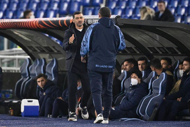 Photo Fabrizio Corradetti LaPresse February 24st 2022 Roma (Italy) Soccer Lazio - Porto Europa League 2021-2022 Play Off return - Olimpico Stadium of Roma In the pic:Sergio Conceicao coach (FC Porto) Maurizio Sarri coach (SS Lazio)  Copyright: xFabrizioxCorradettix xLaPressex