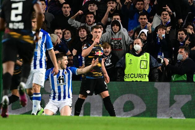 Goal celebration for 0 1 by Willi Orban 4 Leipzig , Real Sociedad vs RB Leipzig, Europa League, PLayoff second leg, 24 02 2022 Copyright: xkolbert-press MarcxNiemeyerx