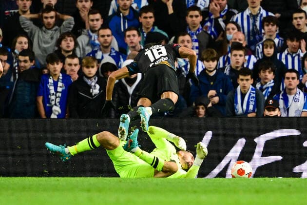 Foul on Christopher Nkunku 18 Leipzig , Real Sociedad vs RB Leipzig, Europa League, PLayoff second leg, 24 02 2022 Copyright: xkolbert-press MarcxNiemeyerx