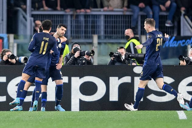 Mehdi Taremi of FC Porto celebrates after scoring first goal during the UEFA Europa League Knockout Round Play-Offs Leg two between SS Lazio and FC Porto at Stadio Olimpico, Rome, Italy on 24 February 2022. Copyright: xGiuseppexMaffiax 31200010