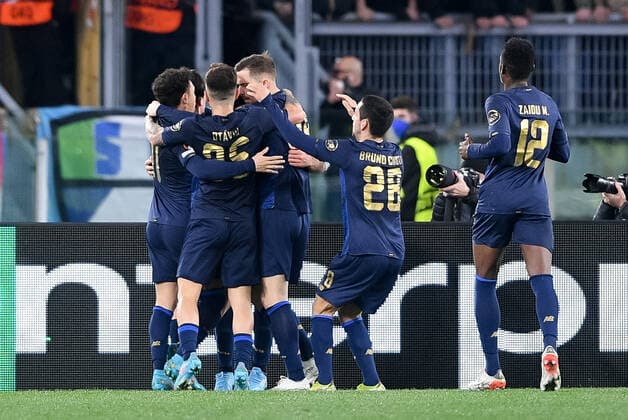 Mehdi Taremi of FC Porto celebrates after scoring first goal during the UEFA Europa League Knockout Round Play-Offs Leg two between SS Lazio and FC Porto at Stadio Olimpico, Rome, Italy on 24 February 2022. Photo by Giuseppe Maffia. Rome Stadio Olimpico Rome Italy Copyright: xGiuseppexMaffiax SP24-254-012