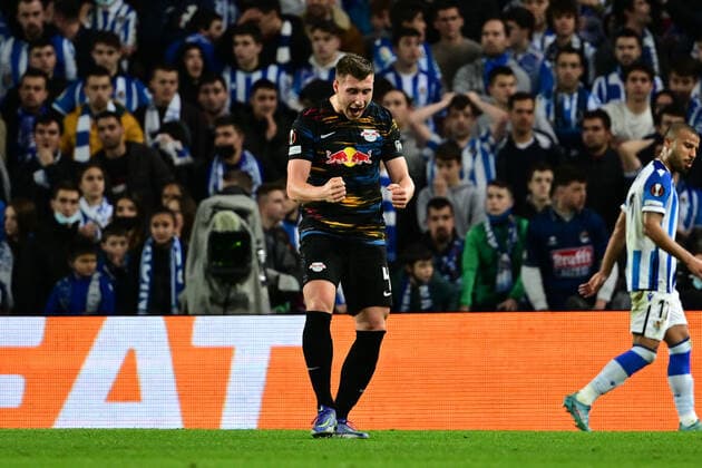 Goal celebration for 0 1 by Willi Orban 4 Leipzig , Real Sociedad vs RB Leipzig, Europa League, PLayoff second leg, 24 02 2022 Copyright: xkolbert-press MarcxNiemeyerx