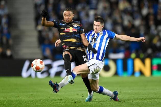 Mandatory Credit: Photo by Pressinphoto Shutterstock (12821404j) Christopher Nkunku of RB Leipzig Real Sociedad v RB Leipzig, UEFA Europa League 2021-2022, Round of 32, secong leg. Football, Reale Arena Stadium, San Sebastian, Spain - 24 Feb 2022 Editorial use only Real Sociedad v RB Leipzig, UEFA Europa League 2021-2022, Round of 32, secong leg. Football, Reale Arena Stadium, San Sebastian, Spain - 24 Feb 2022 Editorial use only  Copyright: xPressinphoto Shutterstockx 12821404j