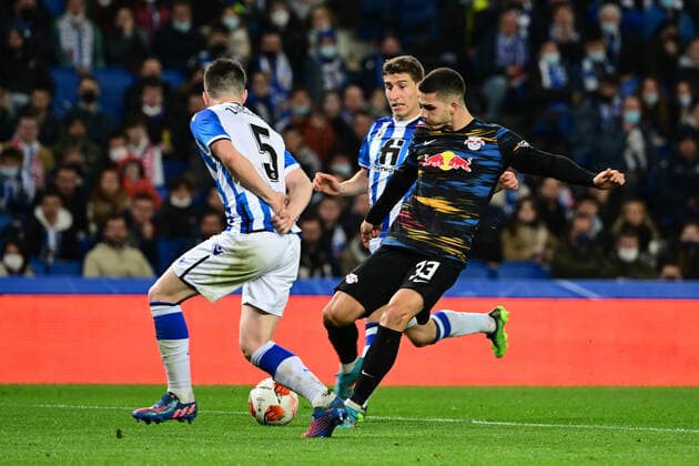 Goal to 0 2 by Andre Silva 33 Leipzig , Real Sociedad vs RB Leipzig, Europa League, PLayoff second leg, 24 02 2022 Copyright: xkolbert-press MarcxNiemeyerx