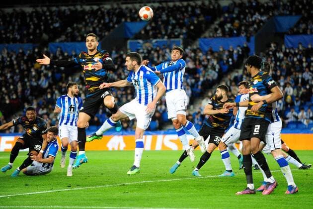 Mandatory Credit: Photo by Pressinphoto Shutterstock (12821404p) Marcel Halstenberg of RB Leipzig Real Sociedad v RB Leipzig, UEFA Europa League 2021-2022, Round of 32, secong leg. Football, Reale Arena Stadium, San Sebastian, Spain - 24 Feb 2022 Editorial use only Real Sociedad v RB Leipzig, UEFA Europa League 2021-2022, Round of 32, secong leg. Football, Reale Arena Stadium, San Sebastian, Spain - 24 Feb 2022 Editorial use only  Copyright: xPressinphoto Shutterstockx 12821404p