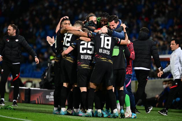 Goal celebration for 0 2 by Andre Silva 33 Leipzig , Real Sociedad vs RB Leipzig, Europa League, PLayoff second leg, 24 02 2022 Copyright: xkolbert-press MarcxNiemeyerx