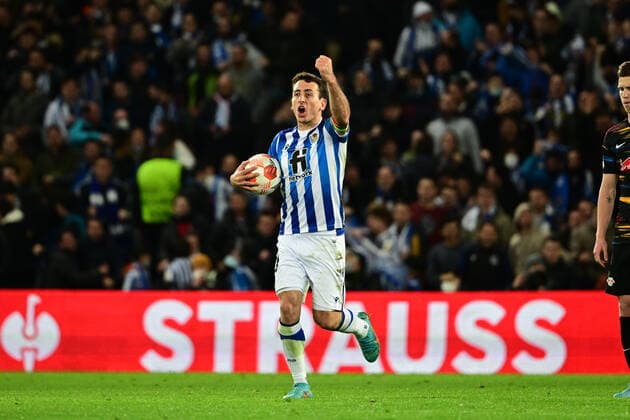 Goal celebration for 1 2 by Martin Zubimendi 3 San Sebastian , Real Sociedad vs RB Leipzig, Europa League, PLayoff second leg, 24 02 2022 Copyright: xkolbert-press MarcxNiemeyerx