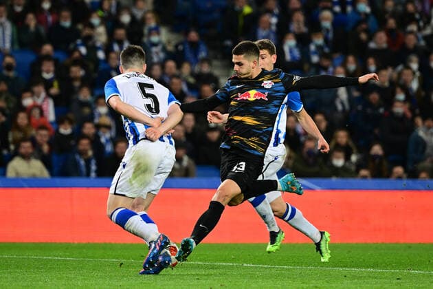 Goal to 0 2 by Andre Silva 33 Leipzig , Real Sociedad vs RB Leipzig, Europa League, PLayoff second leg, 24 02 2022 Copyright: xkolbert-press MarcxNiemeyerx