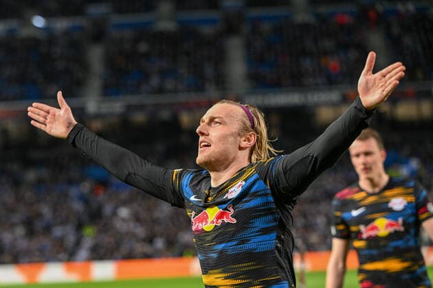 Goal celebration for 1 3 by Emil Forsberg 10 Leipzig , Real Sociedad vs RB Leipzig, Europa League, PLayoff second leg, 24 02 2022 Donostia San Sebastian Donostia San Sebastian Spain Copyright: xkolbert-press MarcxNiemeyerx