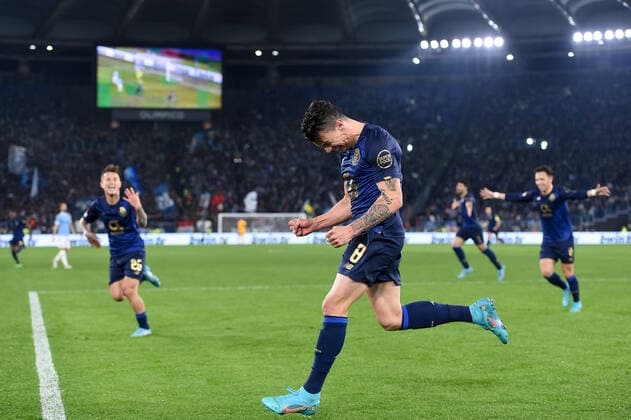 Mateus Uribe of FC Porto celebrates after scoring second goal during the UEFA Europa League Knockout Round Play-Offs Leg two between SS Lazio and FC Porto at Stadio Olimpico, Rome, Italy on 24 February 2022. Photo by Giuseppe Maffia. Rome Stadio Olimpico Rome Italy Copyright: xGiuseppexMaffiax SP24-254-053
