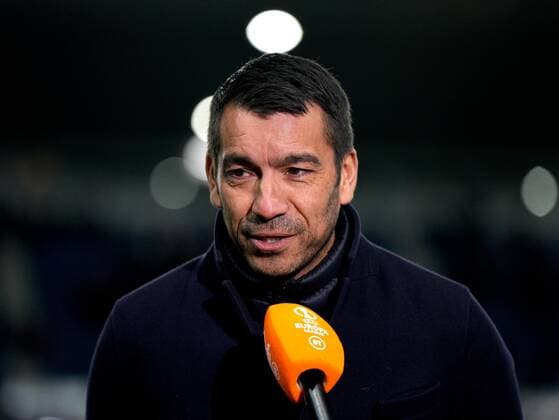 Mandatory Credit: Photo by Stuart Wallace Shutterstock (12820548d) Rangers Manager Giovanni Van Bronckhorst talks to media before kick off. Rangers v Borussia Dortmund, UEFA Europa League, Play-offs, Second Leg, Football, Ibrox Stadium, Glasgow, UK - 24 Feb 2022 EDITORIAL USE ONLY No use with unauthorised audio, video, data, fixture lists, club league logos or live services. Online in-match use limited to 120 images, no video emulation. No use in betting, games or single club league player publications. Rangers v Borussia Dortmund, UEFA Europa League, Play-offs, Second Leg, Football, Ibrox Stadium, Glasgow, UK - 24 Feb 2022 EDITORIAL USE ONLY No use with unauthorised audio, video, data, fixture lists, club league logos or live services. Online in-match use limited to 120 images, no video emulation. No use in betting, games or single club league player publications. Copyright: xStuartxWallace Shutterstockx 12820548d